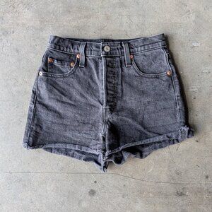 Levi's Ribcage Shorts Black Denim High Rise Cut-Off Frayed Hem Jean Shorts 26